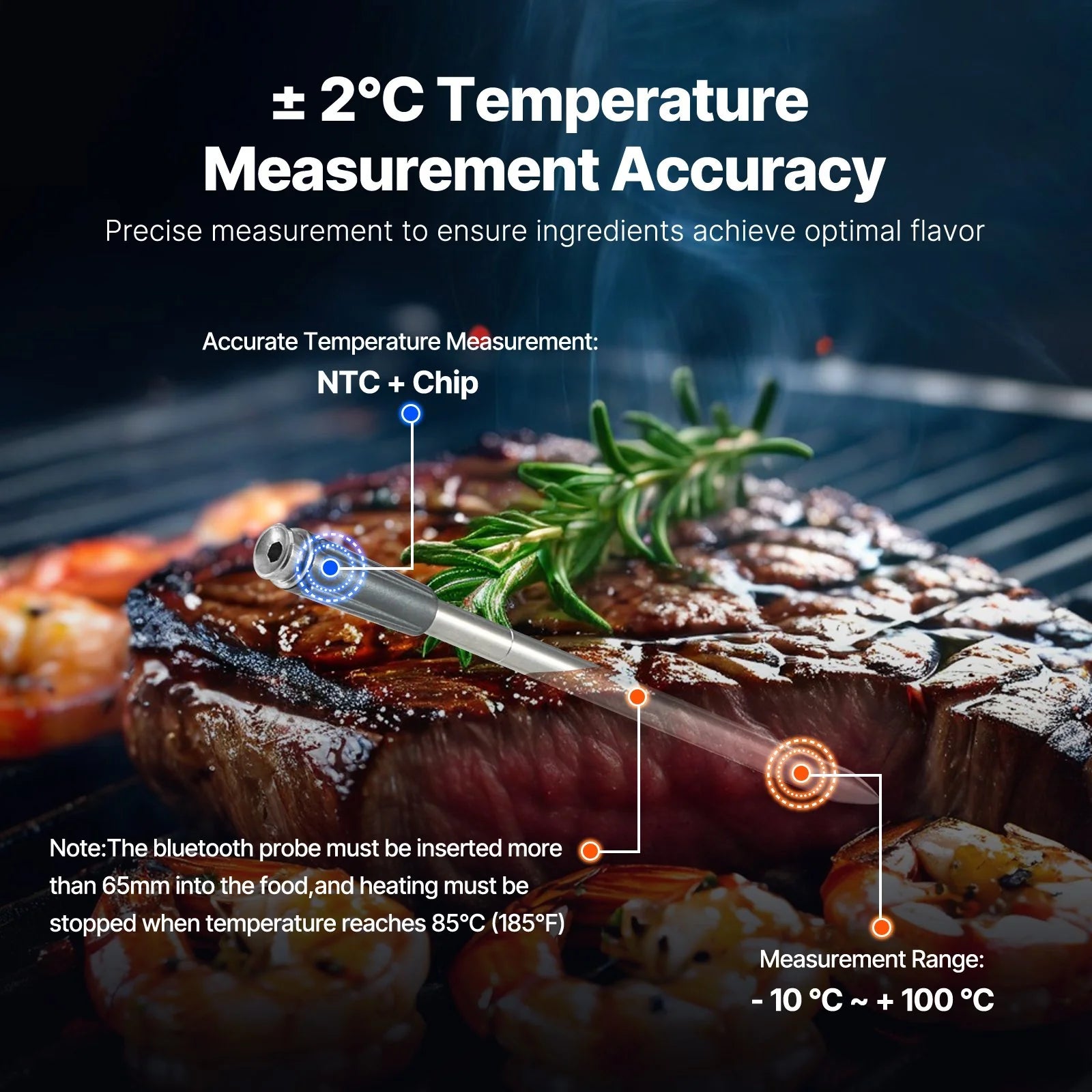VEVOR Wireless Meat Thermometer Bluetooth Meat Probe 500 Ft Range for Cooking