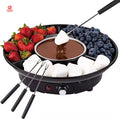 Electric Fondue Pot Set with Temperature Control – Detachable Serving Trays & 2 Roasting Forks for Chocolate & Cheese