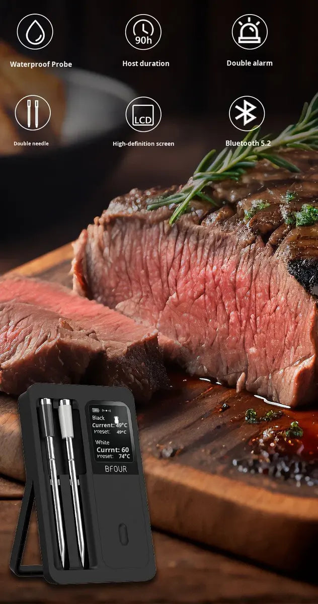 Wireless Smart Meat Thermometer IP67 Waterproof – Dual Probes, App Control Digital BBQ & Cooking Thermometer